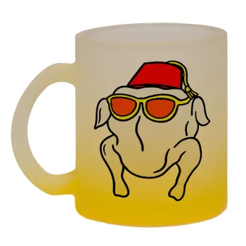 Friends turkey, Κούπα γυάλινη δίχρωμη με βάση το κίτρινο ματ, 330ml