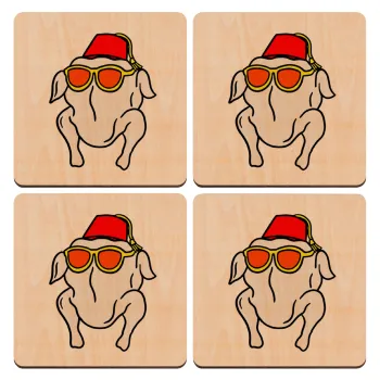 Friends turkey, ΣΕΤ x4 Σουβέρ ξύλινα τετράγωνα plywood (9cm)