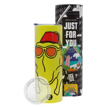 Friends turkey, Neon Yellow Travel Tumbler θερμό, μεταλλικό καλαμάκι(Ανωξείδωτο 304 Food grade, BPA free, 600ml)