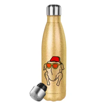Friends turkey, Glitter gold stainless steel thermos bottle, double-walled, 500ml