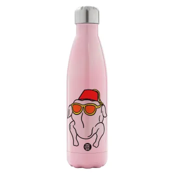 Friends turkey, Metal mug thermos Pink Iridiscent (Stainless steel), double wall, 500ml