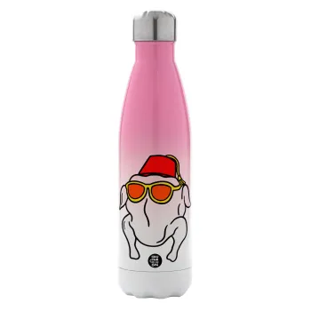 Friends turkey, Metal mug thermos Pink/White (Stainless steel), double wall, 500ml