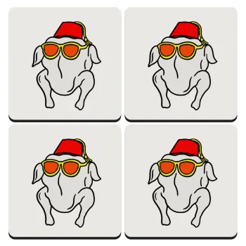 Friends turkey, ΣΕΤ 4 Σουβέρ ξύλινα τετράγωνα (9cm)