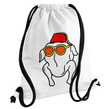 Friends turkey, Backpack pouch GYMBAG white, with pocket (40x48cm) & thick cords