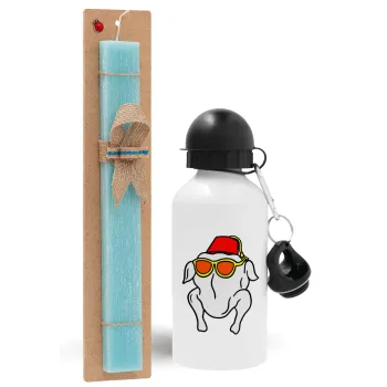 Friends turkey, Easter Set, metallic aluminum water bottle (500ml) & scented flat candle (30cm) (TURQUOISE)