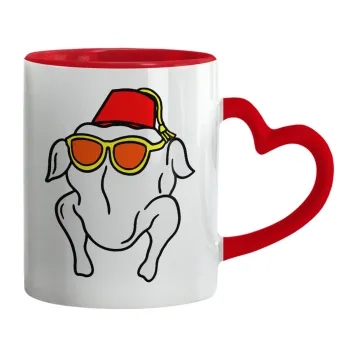 Friends turkey, Mug heart red handle, ceramic, 330ml