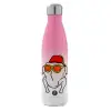 Metal mug thermos Pink/White (Stainless steel), double wall, 500ml