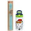 Easter Set, Children's thermal stainless steel bottle with safety straw, green/blue (350ml) & aromatic flat Easter candle (30cm) (TURQUOISE)