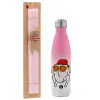 Easter Set, Metallic pink/white (Stainless steel) thermos, double-walled, 500ml & aromatic flat Easter candle (30cm) (PINK)