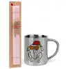 Easter Set, metallic thermal cup (300ml) & aromatic flat Easter candle (30cm) (PINK)