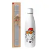 Easter Set, metallic stainless thermos bottle (500ml) & scented flat Easter candle (30cm) (GRAY)