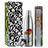 Easter Set, metallic stainless thermos flask (500ml) & scented flat Easter candle (30cm) (GRAY)
