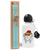 Easter Set, metallic aluminum water bottle (500ml) & scented flat candle (30cm) (TURQUOISE)
