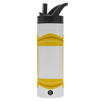 Friends frame, Metallic thermos bottle with straw & handle, stainless steel (Stainless steel 304), double-walled, 600ml.