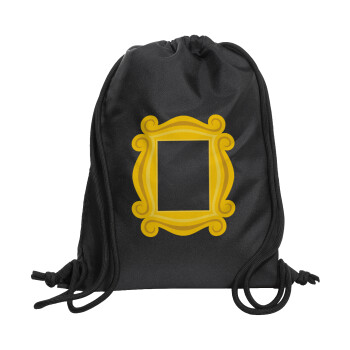 Friends frame, Τσάντα πλάτης πουγκί GYMBAG Μαύρη, με τσέπη (40x48cm) & χονδρά κορδόνια