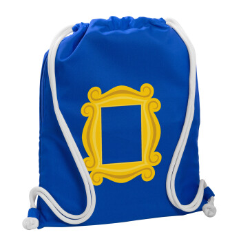 Friends frame, Τσάντα πλάτης πουγκί GYMBAG Μπλε, με τσέπη (40x48cm) & χονδρά κορδόνια