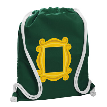 Friends frame, Τσάντα πλάτης πουγκί GYMBAG BOTTLE GREEN, με τσέπη (40x48cm) & χονδρά λευκά κορδόνια