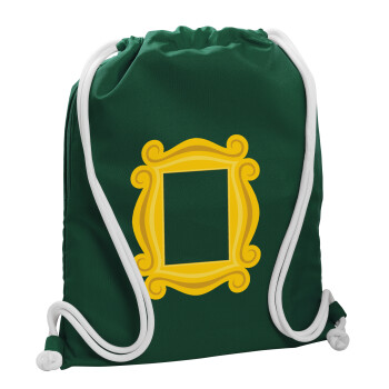 Friends frame, Backpack pouch GYMBAG BOTTLE GREEN, with pocket (40x48cm) & thick white cords