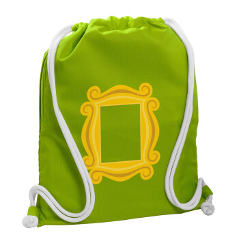 Friends frame, Τσάντα πλάτης πουγκί GYMBAG LIME GREEN, με τσέπη (40x48cm) & χονδρά κορδόνια