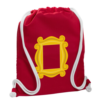 Friends frame, Τσάντα πλάτης πουγκί GYMBAG Κόκκινη, με τσέπη (40x48cm) & χονδρά κορδόνια