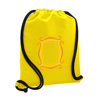 Friends frame, Τσάντα πλάτης πουγκί GYMBAG Κίτρινη, με τσέπη (40x48cm) & χονδρά κορδόνια