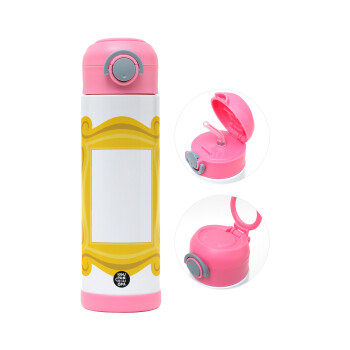 Friends frame, Children's hot water bottle, stainless steel, with safety straw, PINK (500ml)