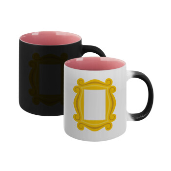 Friends frame, Κούπα Μαγική εσωτερικό ΡΟΖ, κεραμική 330ml που αλλάζει χρώμα με το ζεστό ρόφημα