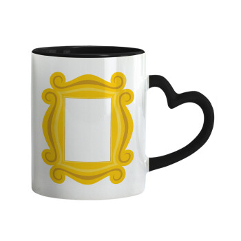 Friends frame, Κούπα καρδιά χερούλι μαύρη, κεραμική, 330ml