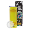 Neon Yellow Travel Tumbler θερμό, μεταλλικό καλαμάκι(Ανωξείδωτο 304 Food grade, BPA free, 600ml)
