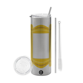 Friends frame, Eco friendly stainless steel Silver tumbler 600ml, with metal straw & cleaning brush