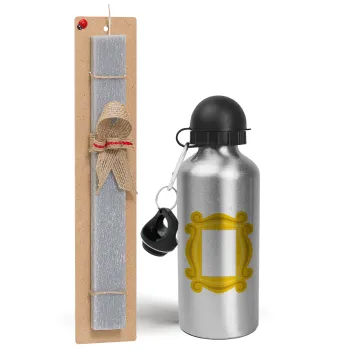 Friends frame, Easter Set, metallic silver aluminum water bottle (500ml) & aromatic flat Easter candle (30cm) (GRAY)