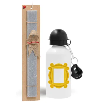 Friends frame, Easter Set, metallic aluminum water bottle (500ml) & aromatic flat Easter candle (30cm) (GRAY)