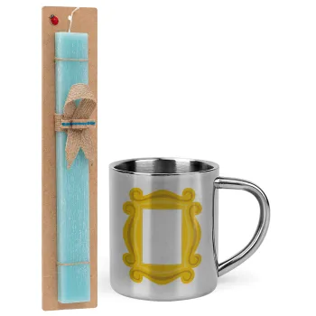 Friends frame, Easter Set, metallic thermal cup (300ml) & aromatic flat Easter candle (30cm) (TURQUOISE)