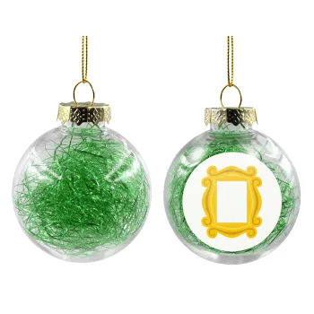 Friends frame, Transparent Christmas tree ball ornament with green filling 8cm