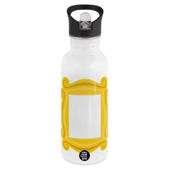 Friends frame, Παγούρι νερού Λευκό με καλαμάκι, ανοξείδωτο ατσάλι 600ml