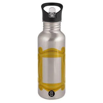 Friends frame, Water bottle Silver with straw, stainless steel 600ml