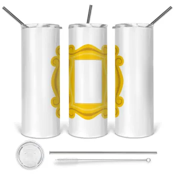 Friends frame, Tumbler ποτήρι θερμό από ανοξείδωτο ατσάλι 600ml, με μεταλλικό καλαμάκι & βούρτσα καθαρισμού