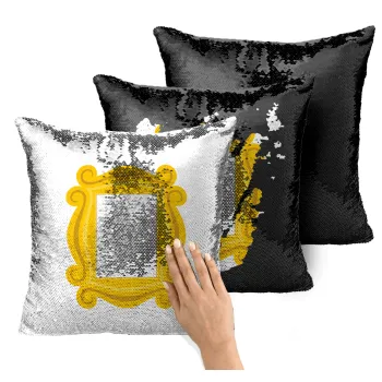 Friends frame, Μαξιλάρι καναπέ Μαγικό Μαύρο με πούλιες 40x40cm περιέχεται το γέμισμα