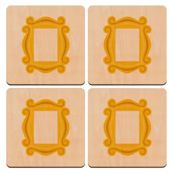 Friends frame, ΣΕΤ x4 Σουβέρ ξύλινα τετράγωνα plywood (9cm)