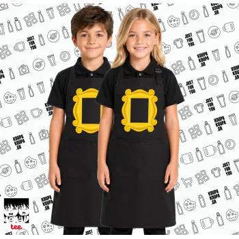 Friends frame, Μαύρη ΠΑΙΔΙΚΗ Ποδιά μακριά Σεφ ολόσωμη με τσέπες