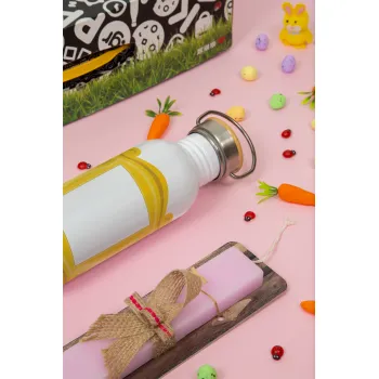 Friends frame, Πασχαλινή Λαμπάδα με παγούρι μεταλλικό (620ml, stainless steel) & κερί αρωματικό πλακέ (30cm) (ΡΟΖ)