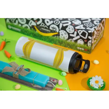 Friends frame, Easter candle,Travel Tumbler 2 Lids, with metal straw & cleaning brush & aromatic flat candle (30cm) (BLUE)