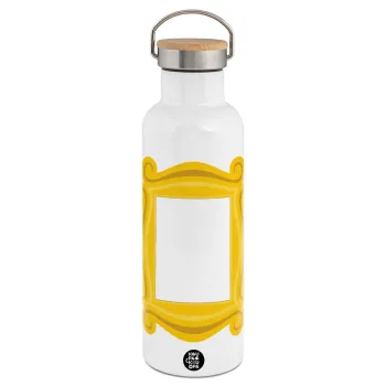 Friends frame, Stainless steel White with wooden lid (bamboo), double wall, 750ml