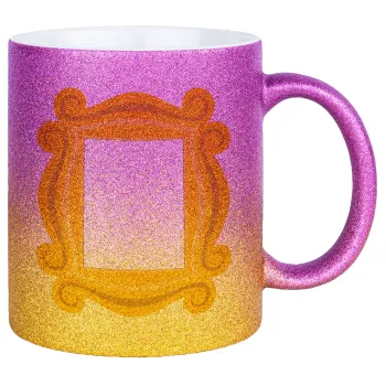 Friends frame, Κούπα Χρυσή/Ροζ Glitter, κεραμική, 330ml