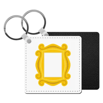 Friends frame, Μπρελόκ Δερματίνη, τετράγωνο ΜΑΥΡΟ (5x5cm)