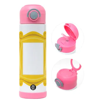 Friends frame, Children's hot water bottle, stainless steel, with safety straw, PINK (500ml)