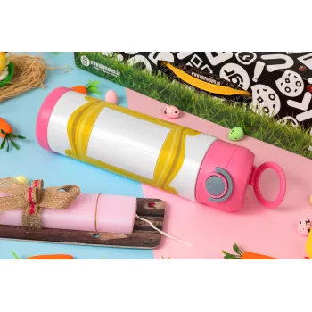 Friends frame, Easter candle, Childrens hot water bottle, stainless steel, with safety straw, PINK (500ml)
