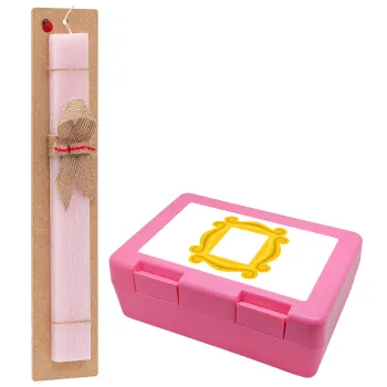 Friends frame, Easter Set, children's snack container PINK & scented flat Easter candle (30cm) (PINK)