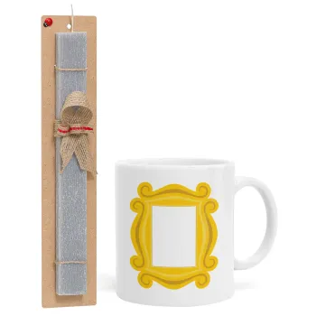 Friends frame, Πασχαλινή Λαμπάδα με Κούπα κεραμική (330ml) & κερί αρωματικό πλακέ (30cm) (ΓΚΡΙ)