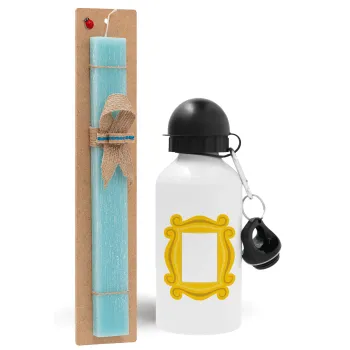 Friends frame, Easter Set, metallic aluminum water bottle (500ml) & scented flat candle (30cm) (TURQUOISE)